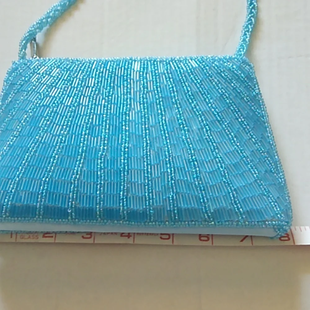 Bijoux Tender Turquoise Beaded Small Evening Purse Breaded Handle - Picture 3 of 6